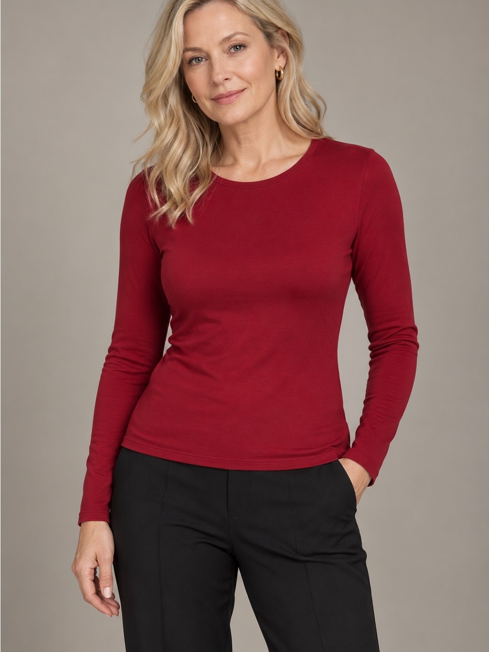 Eileen Fisher Sheer Knit Ruby Round Neck Slim Long-Sleeve Tee NWT